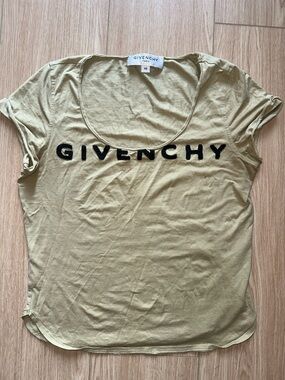 AUTHENTIC Givenchy Olive Toned Scoop Neck Logo Tee SZ XS